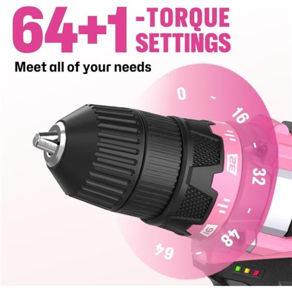 20V Pink Cordless Drill Set, Power drill kit with Lithium-Ion and charger - Picture 3 of 7